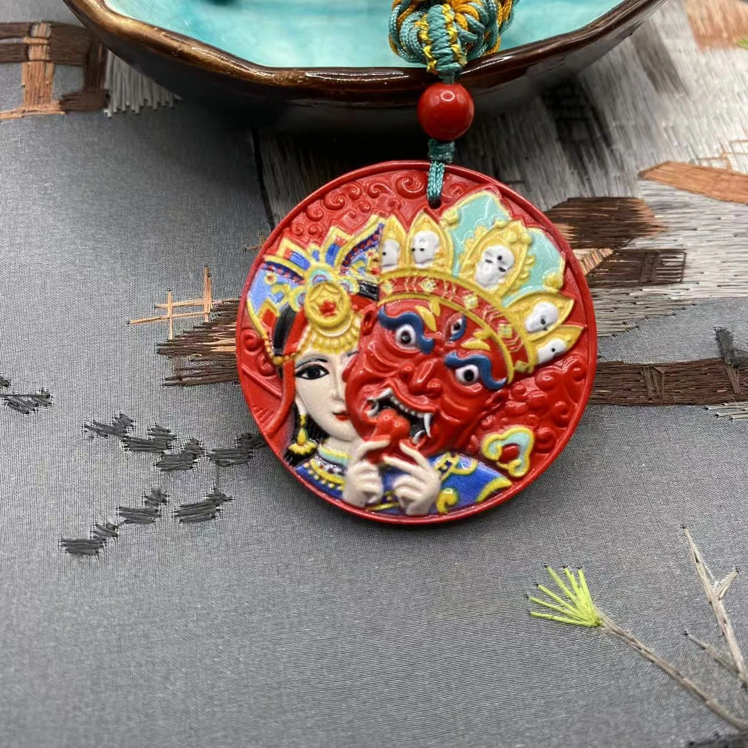 含辰砂工艺品高含量朱砂红砂设计款大号彩绘扎基拉姆人气爆款吊坠