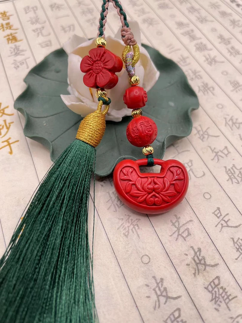 含辰砂工艺品高含量朱砂红砂设计款吉祥如意车挂龙年爆款包包挂