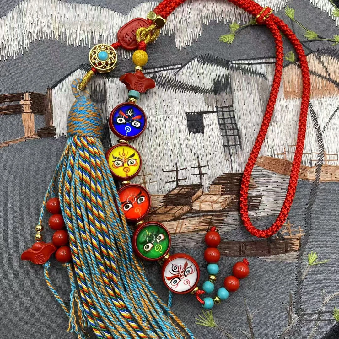 含辰砂工艺品高含量朱砂红砂设计五路财神唐卡车挂