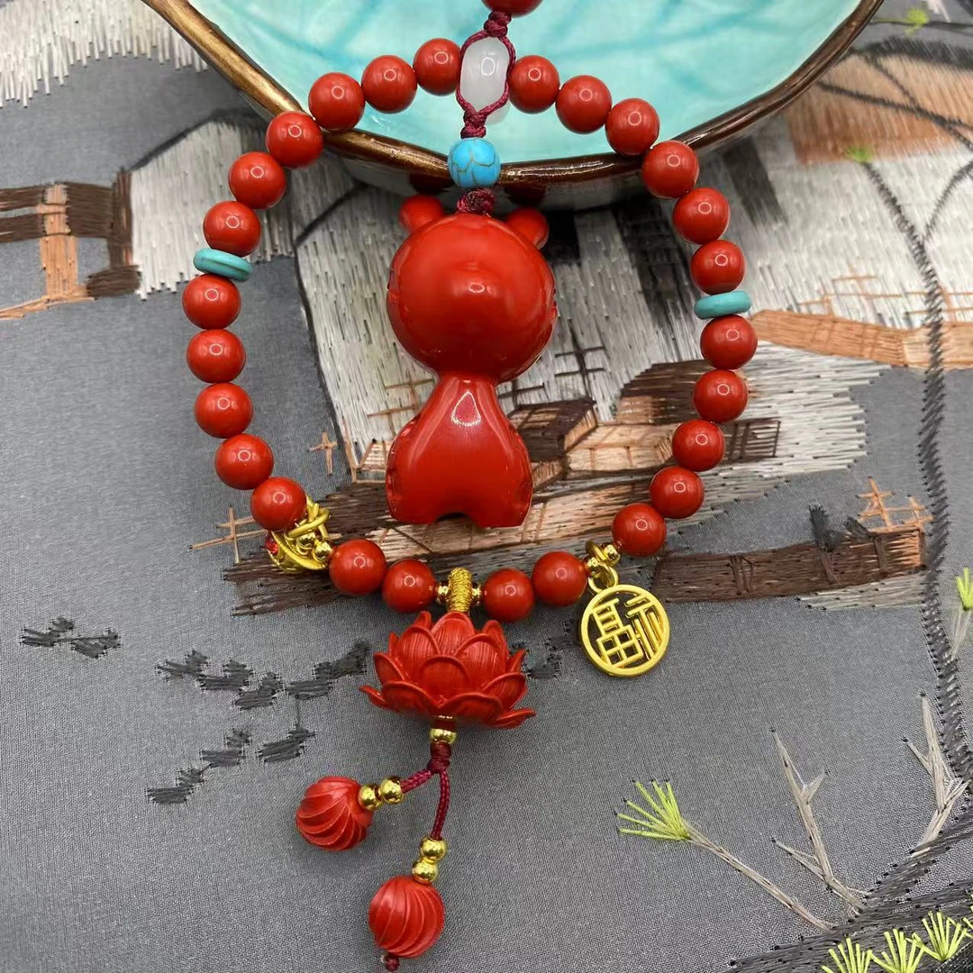 含辰砂工艺品高含量朱砂红砂设计款小鹿圆满车挂爆款送礼车挂