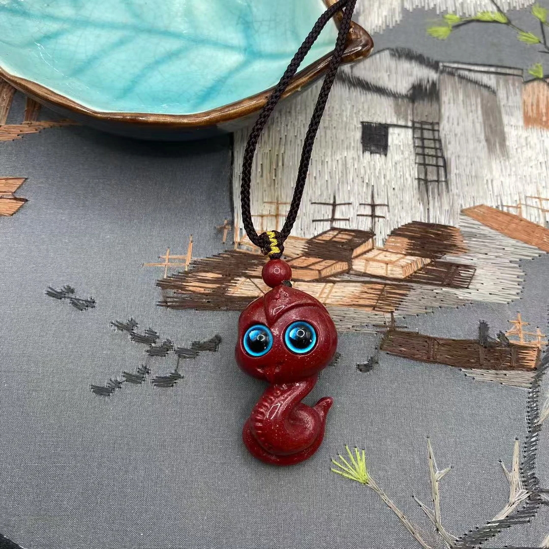 含辰砂工艺品高含量朱砂紫金砂设计款小蛇吊坠爆款送礼