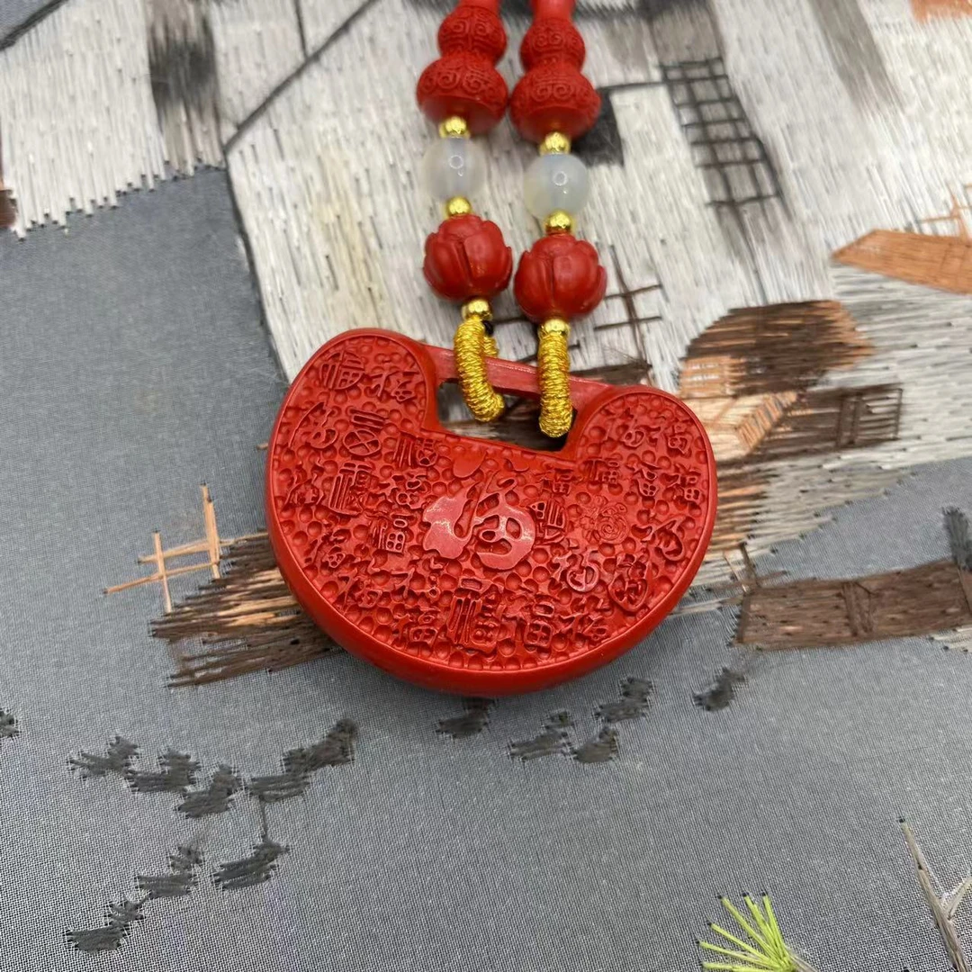 含辰砂工艺品高含量朱砂红砂百福如意锁吊坠爆款正品正宗朱砂吊坠
