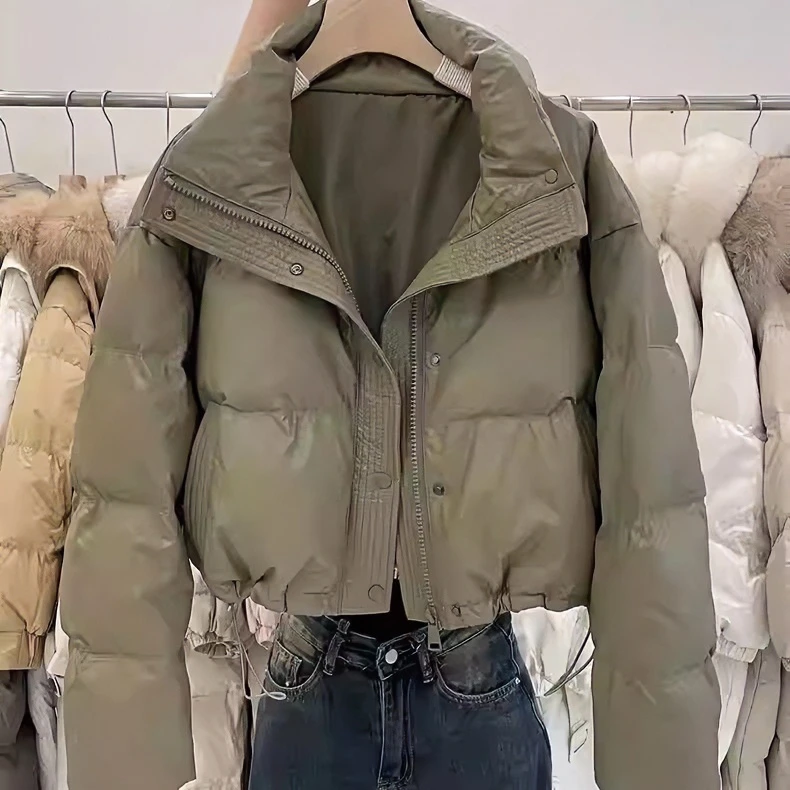 清廷心免洗皮羽绒服女短款2023新款冬季加厚立领面包服小个子外款