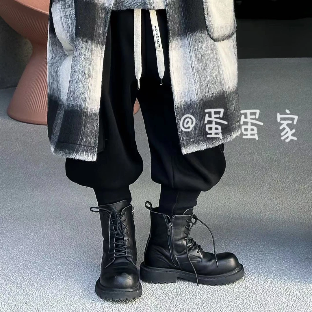 蛋蛋家【帅气马丁靴】秋冬季新款黑色拉链系绳马丁靴