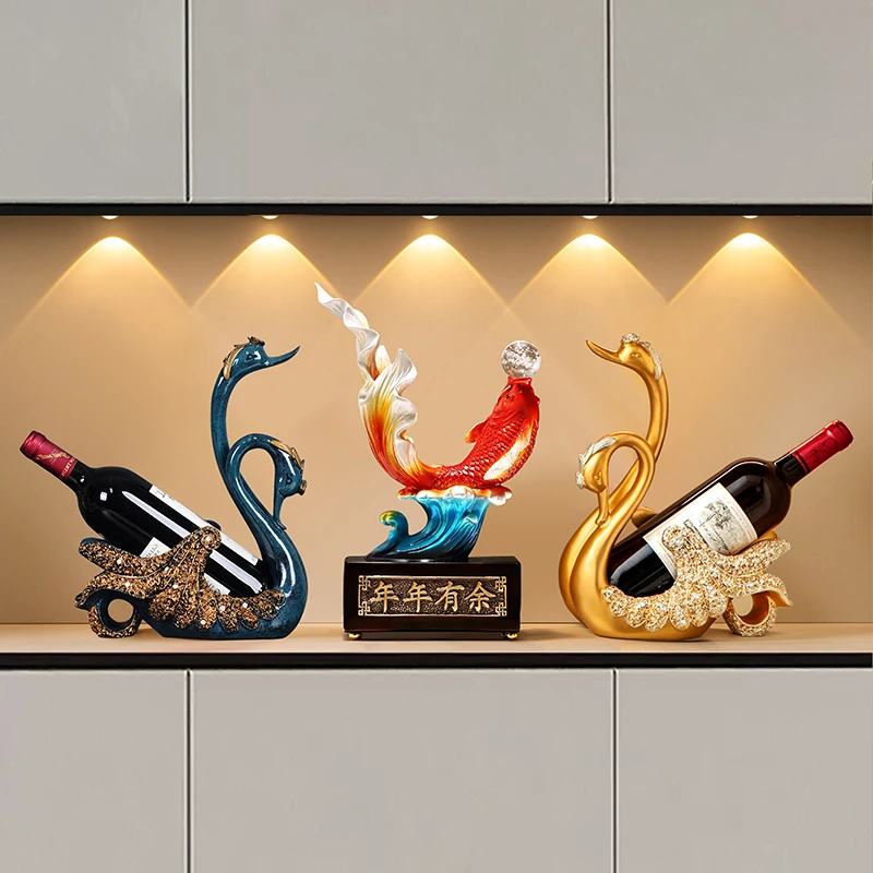 【3件套】天鹅酒架金鱼套装摆件客厅酒柜玄关电视柜摆设家居装饰品