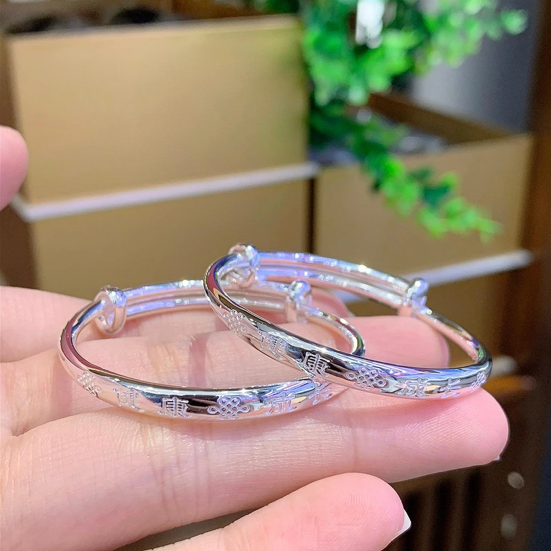 足银手镯 足银999.9 25儿童手镯童镯宝宝镯可爱祝福送礼对镯可调