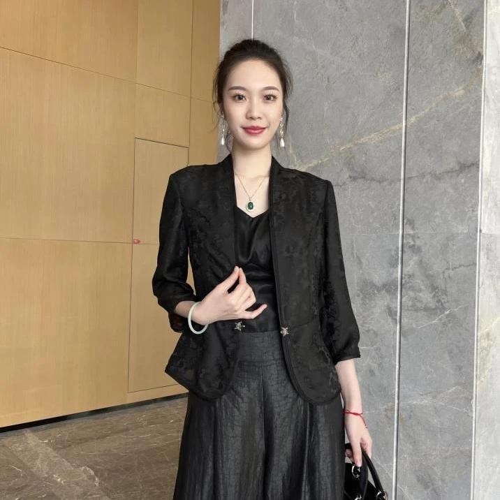 FSSIA赤烟|全孔花萝老料香云纱气质精致休闲修身显瘦外套西服3012