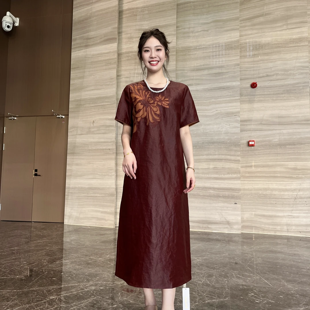 FSSIA瑞棠丨红云纱国风100桑蚕丝重磅气质显瘦复古连衣裙-6187
