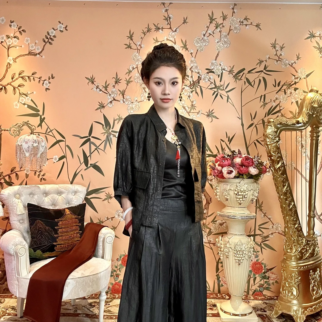 【墨笙歌高定】北婉-50姆米古法红油龟休闲百搭衬衫气质短外套-1223