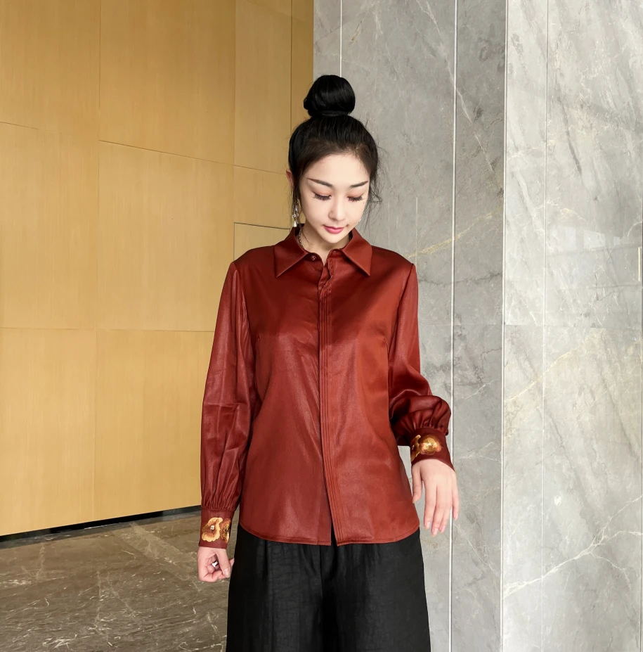 FSSIA墨画丨四季可穿国风刺绣红云纱百搭通勤桑蚕丝衬衫-1101