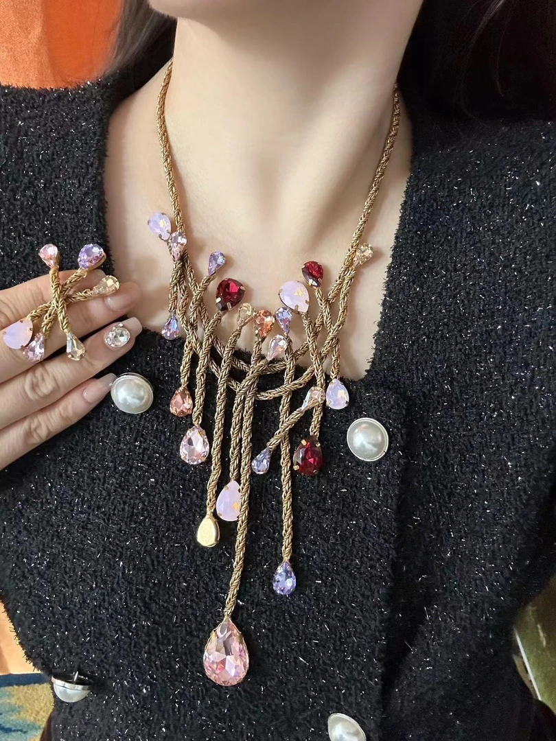 铜合金项链 《花火系列》紫色高定项链设计复古锁骨链长款颈链饰品