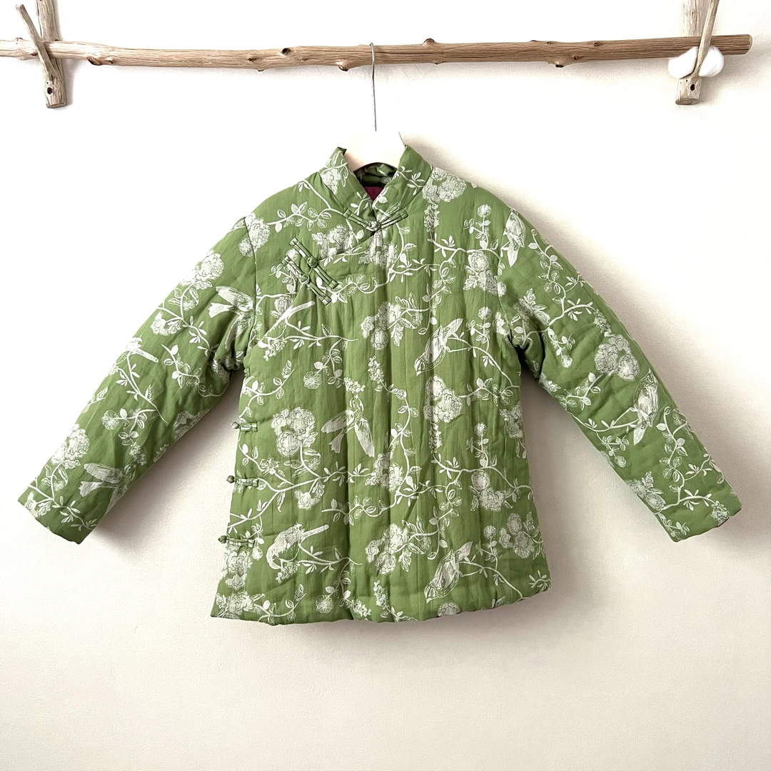 【棉纱小鸟绿色】手工棉花棉衣秋冬季外套棉服冬装棉袄中长款加厚