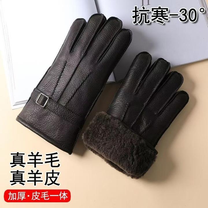 手套冬季骑车防风手套羊皮羊毛皮毛一体男士真皮骑行保暖加绒