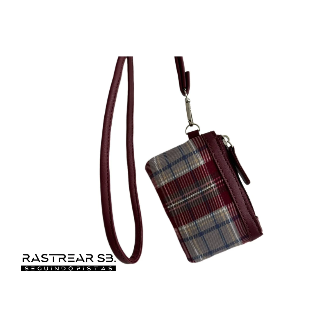 【 PAOMIAN 】挂脖迷你耳机卡包复古百搭休闲时尚格纹便携潮流红色