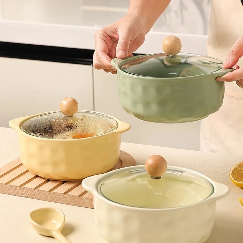 Ins风学生宿舍泡面碗带盖简约大容量陶瓷防烫双耳饭碗螺蛳粉大碗