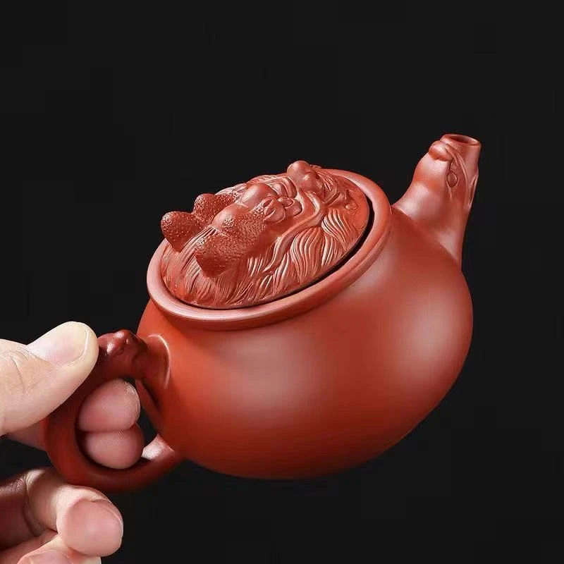 紫砂朱泥大红袍旋转茶壶祥龙西施壶-160毫升