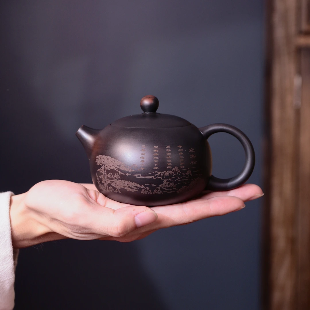 紫陶迎客松西施凤鸣壶大容量家用中式纯手工茶壶陶瓷紫砂壶C26