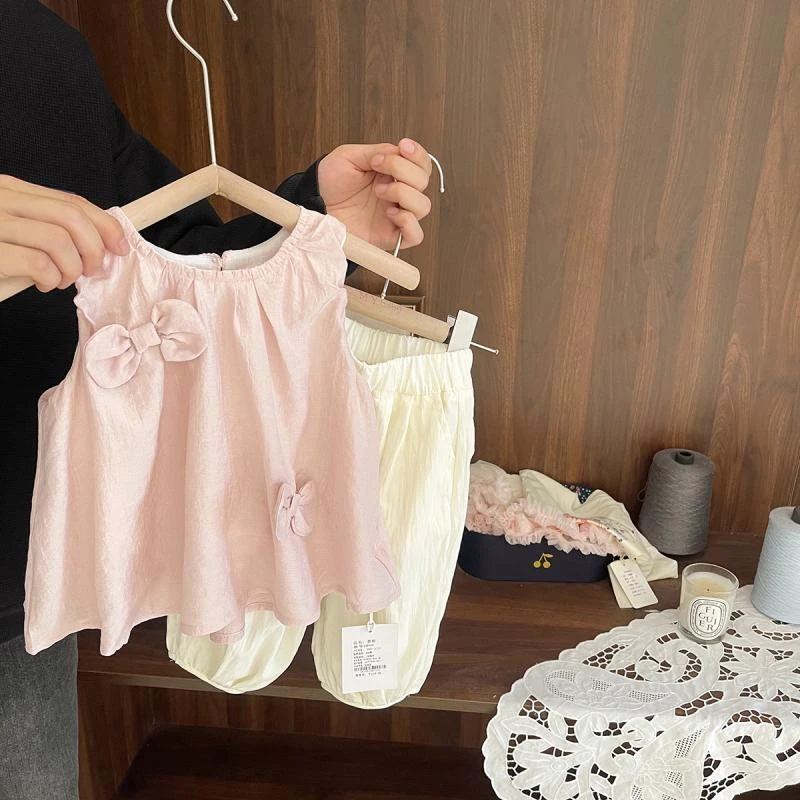 女童无袖套装公主小童女孩洋气夏季休闲韩版女休闲风薄款外穿