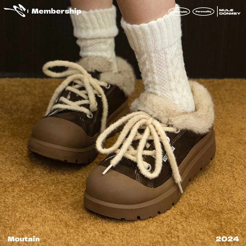多嘴驴加绒加厚雪地靴女冬季保暖防滑短痛毛毛棉鞋面包短靴