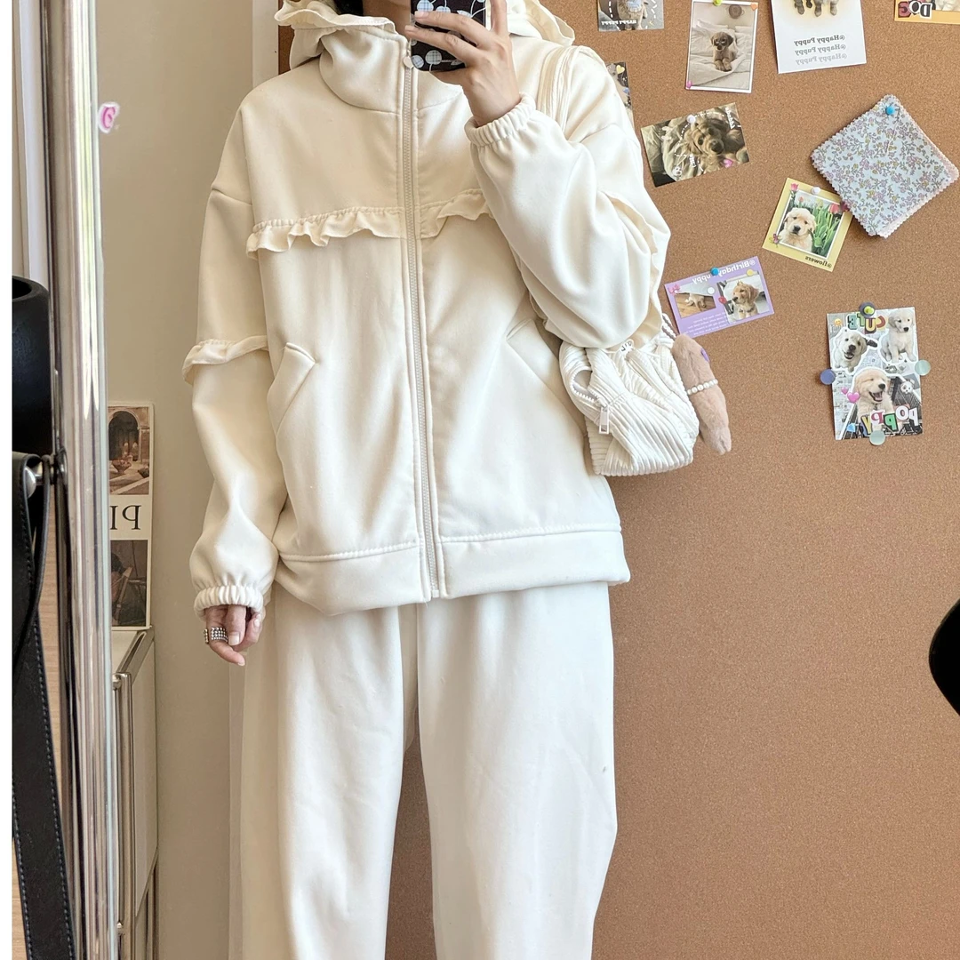 2024秋冬新款花边连帽两层睡衣家居服套装706