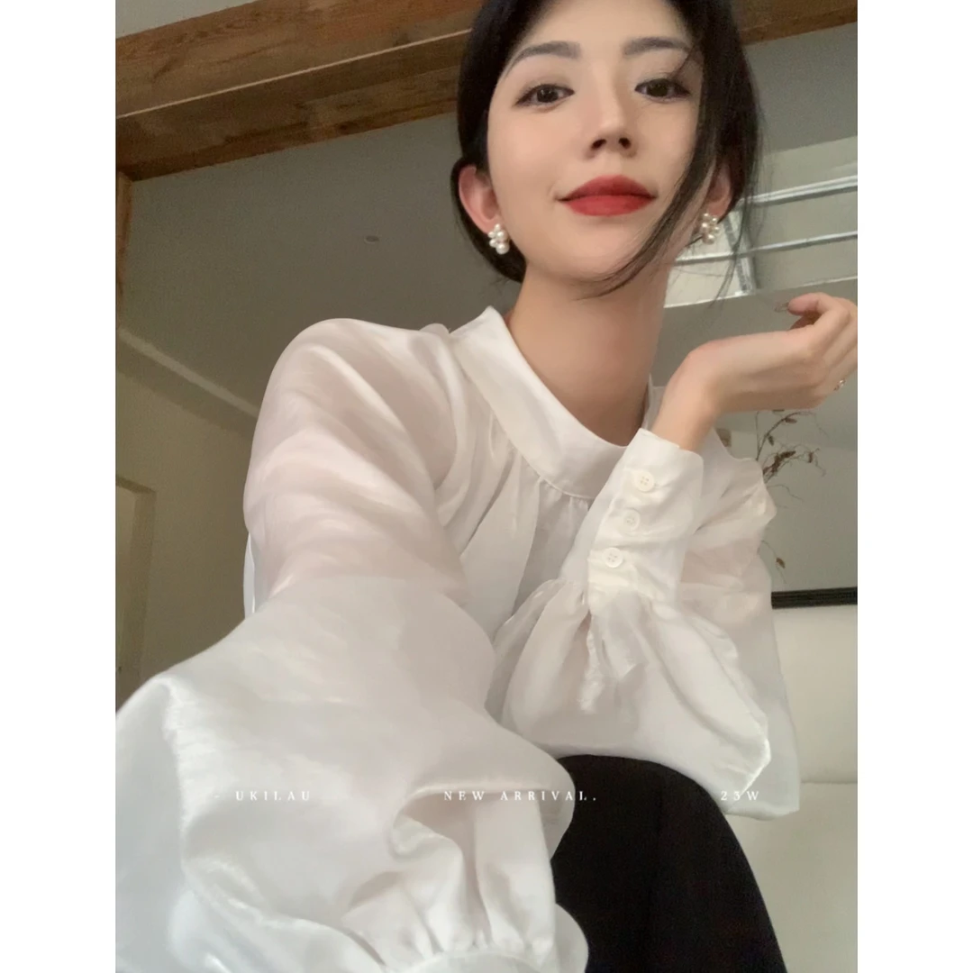 UKILAU佩里月光 法式温柔系带长袖衬衫女早秋上衣小众设计感上衣