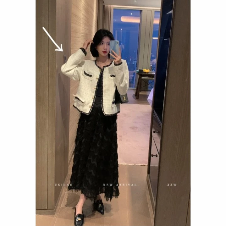 UKILAU米兰往事 法式撞色小香风外套女秋粗花呢设计感气质上衣