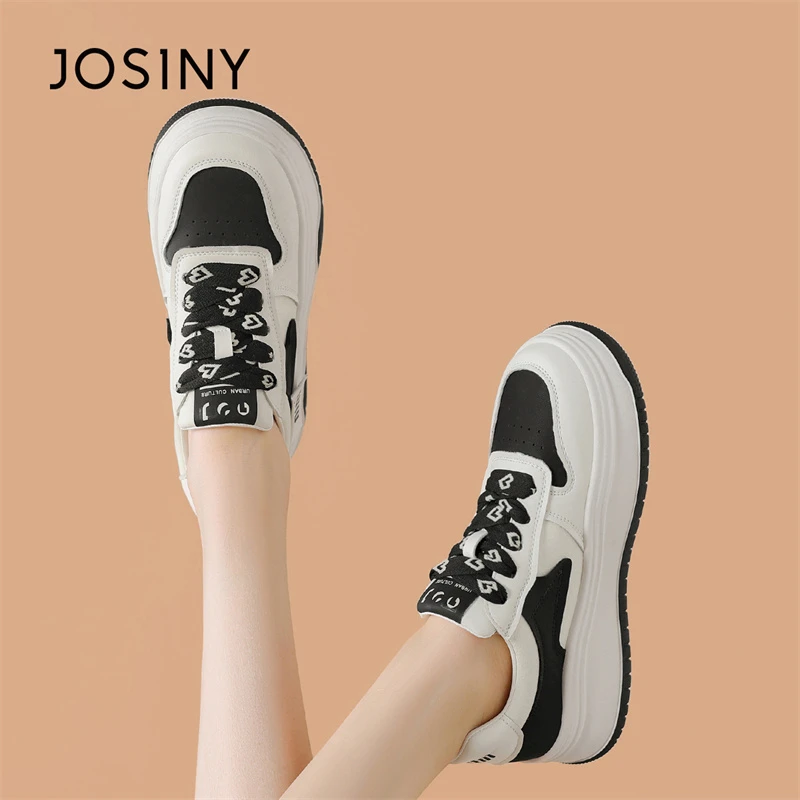 卓诗尼厚底板鞋女2024夏季新款防滑运动高能感小众黑白透气熊猫鞋