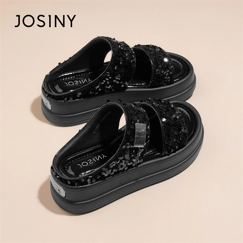 卓诗尼厚底拖鞋女2024新款夏天外穿时尚亮片增高松糕鞋一字凉拖鞋