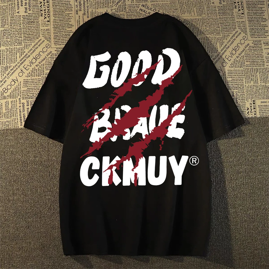 重磅纯棉上衣复古潮流百搭短袖港风夏季时尚美式印花休闲圆领嘻哈