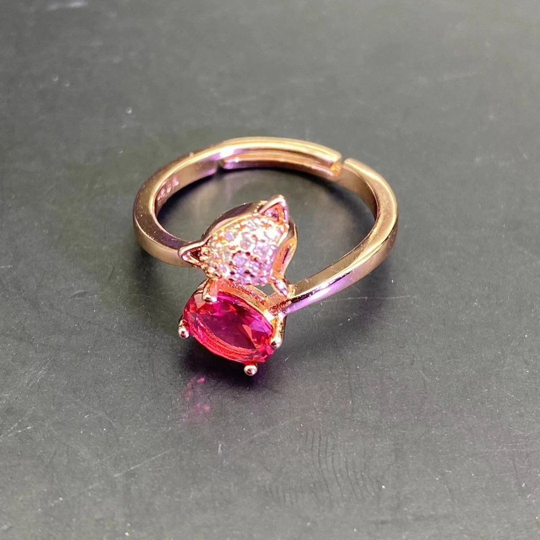 合金合成锆石戒指 J2R-2166狐狸戒指时尚轻奢气质红色甜美