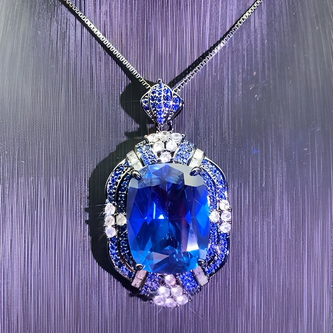 铜合金合成锆石吊坠 HD8S-88111蓝晶吊坠黑金满钻别致独特轻奢