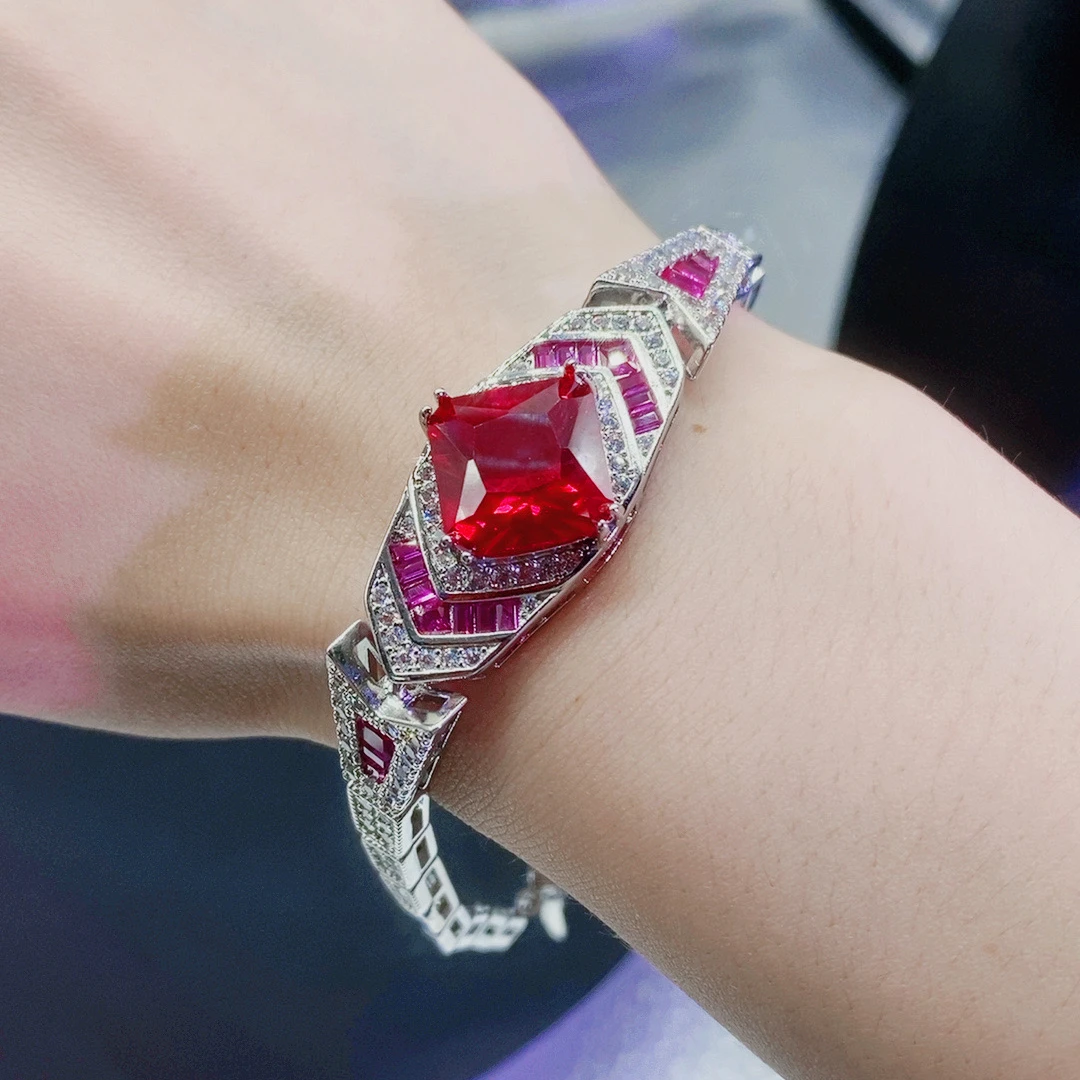 铜合金合成锆石手链 HS2R-2082红色手链轻奢时尚百搭镶嵌素款重工