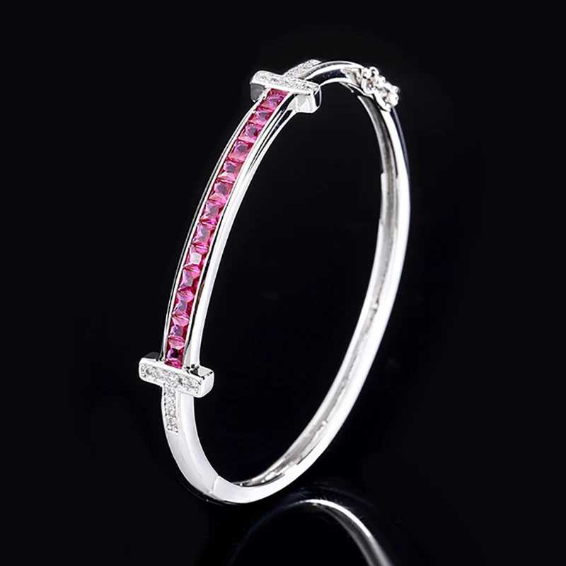 铜合金合成锆石手镯 S6H-63881红色红刚轻奢时尚个性简约镶钻镯子