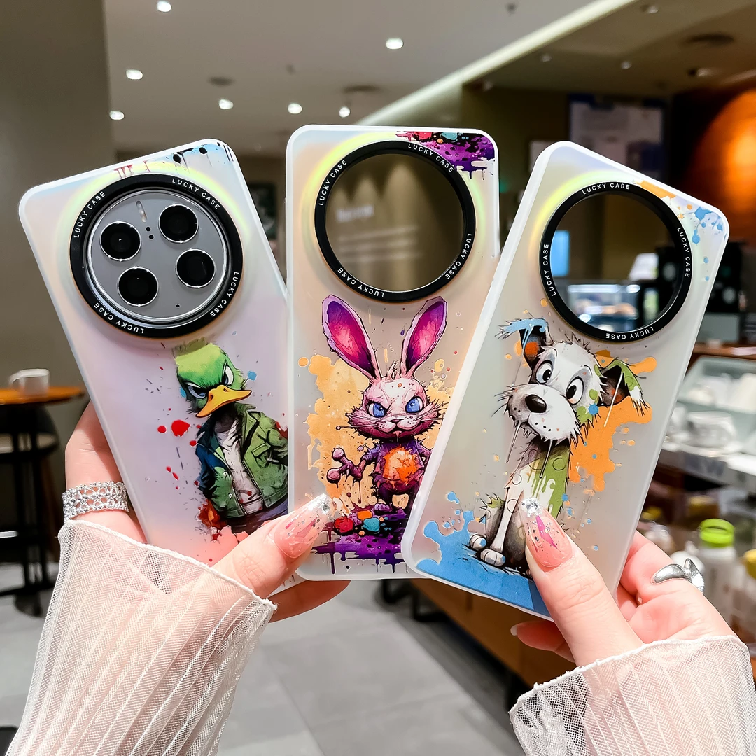 适用于苹果/华为/VIVO/小米手机壳mate60pro个性镭射磨砂大孔硬壳