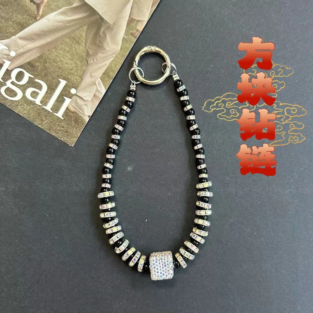 手机挂绳短款手腕挂链高级水钻挂充电口链条