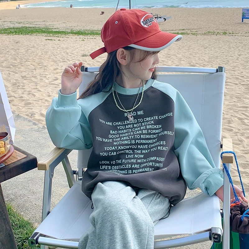 女童卫衣秋装新款洋气中大童长袖童装小女孩秋季宽松上衣休闲圆领