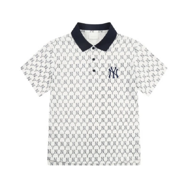 MLB时尚休闲百搭男女同款满印老花polo领针织短袖T恤31TSQM131