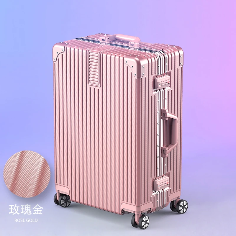 高档铝框行李箱女万向静音拉杆箱男结实耐用旅行箱时尚复古密码箱