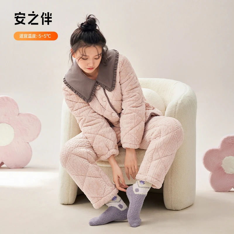 安之伴套装睡衣家居服加绒加厚保暖大码女士82351321670