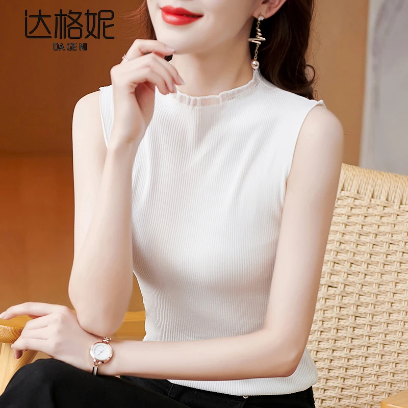 达格妮半高领吊带背心女2025夏季新款打底衫纯色无袖内搭气质上衣
