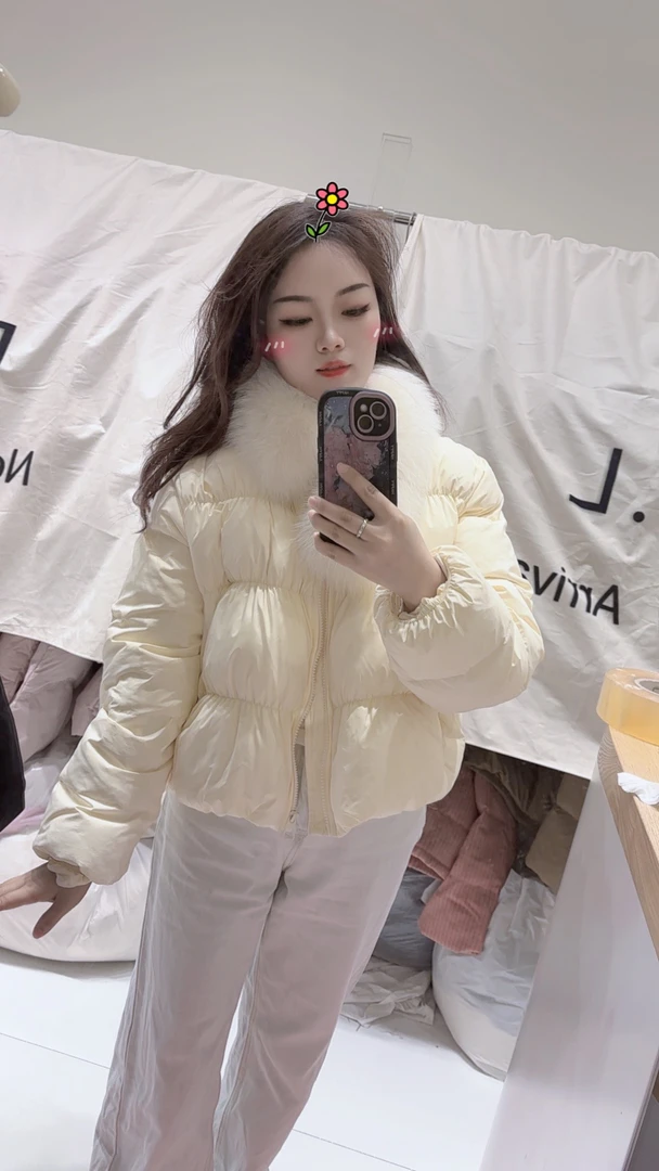 冬季新款短款真狐狸毛羽绒服白鸭绒小个子时尚韩版设计感百搭加厚