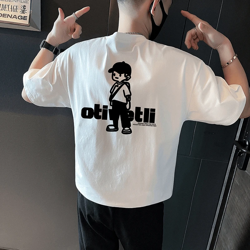 白色短袖t恤男款ins潮牌圆领体恤百搭潮流2025印花帅气新款半截袖