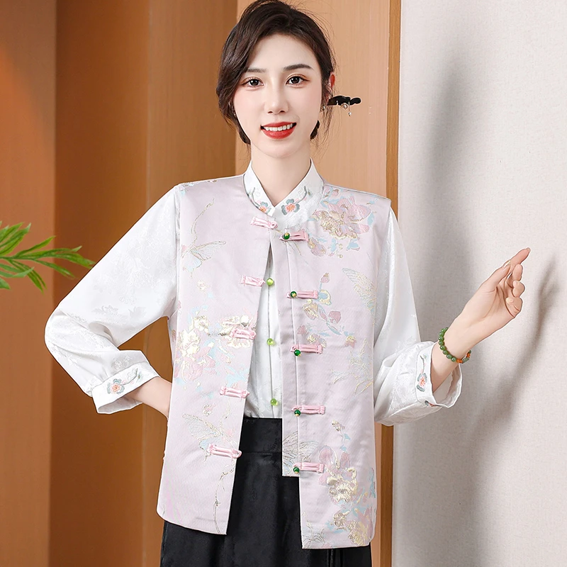 新中式唐装马甲外套女2024妈妈春季百搭新款盘扣刺绣马夹背心