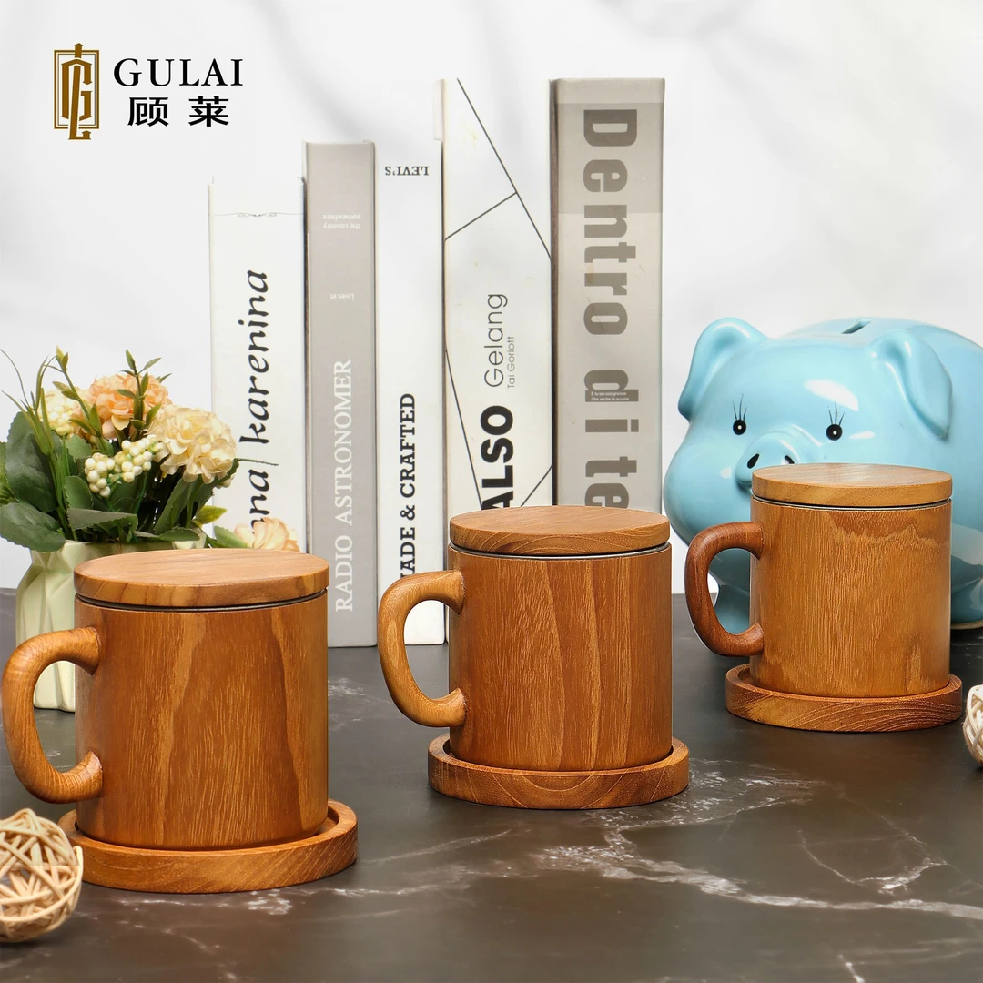 印尼喝水杯老柚木学生小杯子个性精致可爱小巧带盖茶杯12.3*12.3