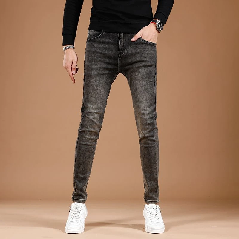 爱咖仕新款深灰色秋季修身牛仔裤男百搭时尚韩版潮流显瘦弹力小脚