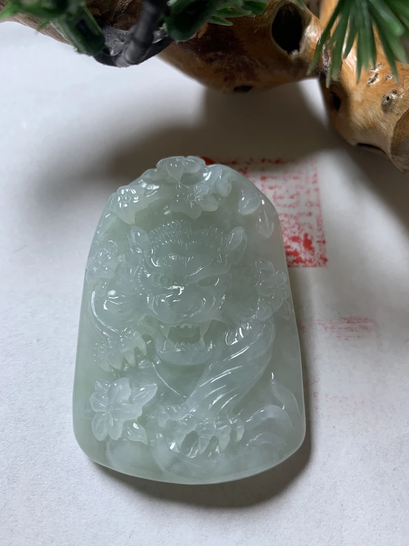 缅甸天然A货翡翠老种糯化冰起胶下山虎山水牌大件厚装吊坠1