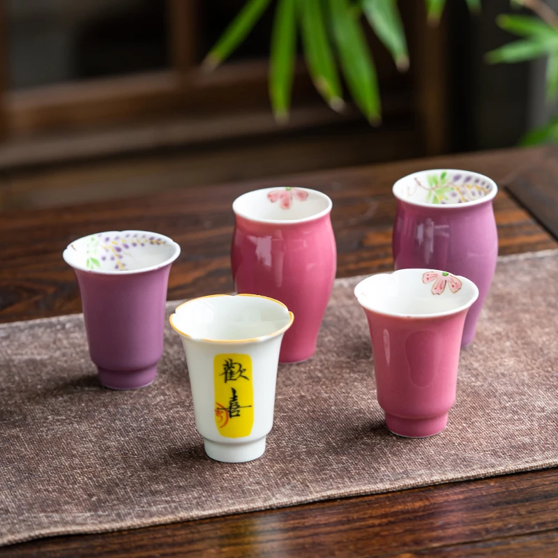 青花缠枝莲釉里红主人杯功夫茶品茗杯复古单杯子陶瓷喝茶水杯