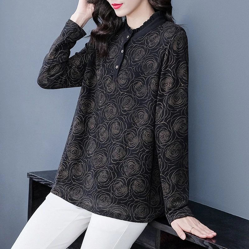 显瘦印花大码女装春秋洋气时尚打底国风新中式上衣红色女装外套