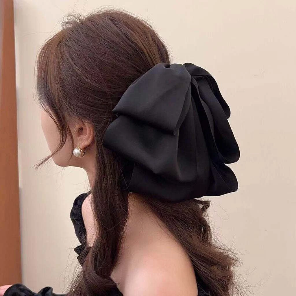 网红气质百搭大蝴蝶马尾夹大蝴蝶结发卡时尚简约发饰黑色马尾夹JS