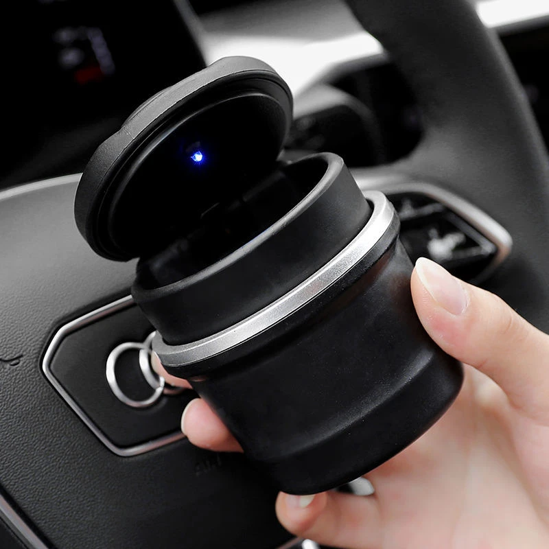 车载烟灰缸多功能储物盒罐二合一车内烟灰缸带led灯 汽车用烟灰缸